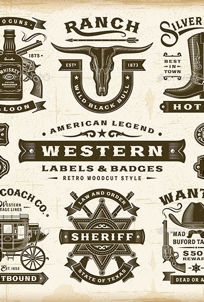 vintage western labels  badges set  iatsun graphicriver