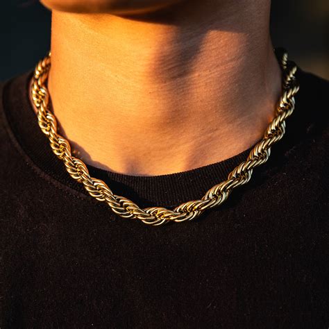 mm mens gold stainless steel rope chain gold kings