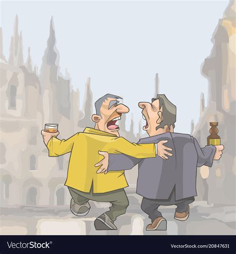 cartoon  drunken singing men walking  vector image