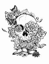 Coloring Skull Pages Roses Sugar Tattoo Adults Tattoos Adult Candy Designs Skulls Rose Printable Color Book Mandala Tatoo Girl Justcolor sketch template