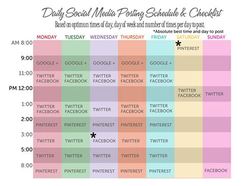 social media posting schedule template  calendar printable