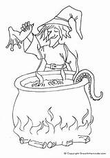 Coloring Pages Cauldron Halloween Witch Cute Witches sketch template