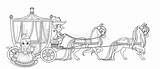 Carriage Pulled Coachman Outlined Horses Chariot Princesse Tiré Cocher Chevaux sketch template