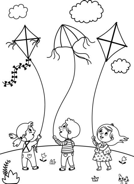 boy flying kite cartoon illustrations royalty  vector graphics