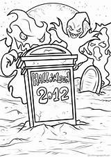 Halloween Coloring Pages Graveyard Ghosts Printables Three Print Click sketch template