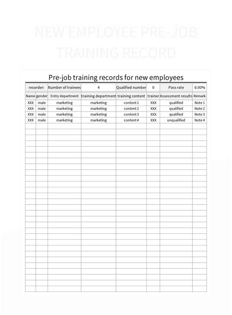 New Employee Pre-job Training Record Excel Template And Google Sheets