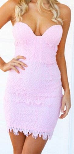 Pink Lace Strapless Sweetheart Neck Scallop Bodycon Mini Dress
