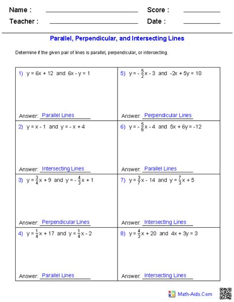 geometry worksheets parallel  perpendicular lines worksheets