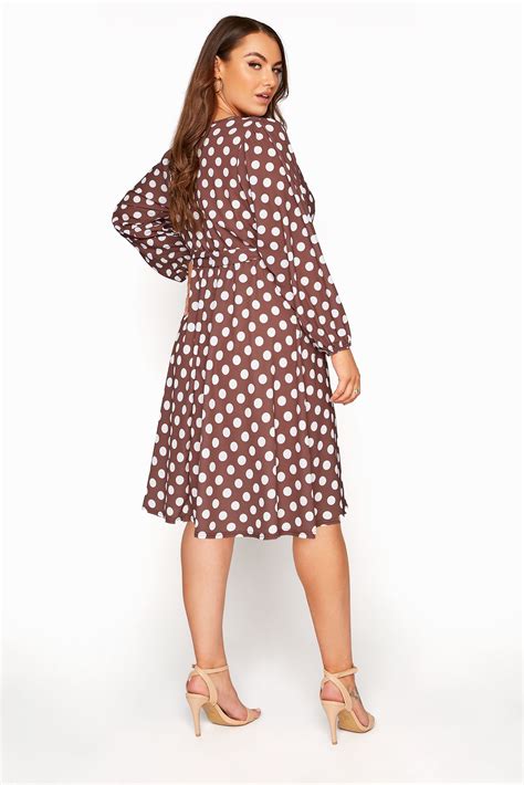 Yours London Brown Polka Dot Wrap Dress Yours Clothing