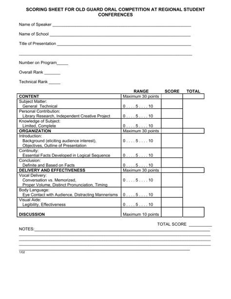 sample score sheet