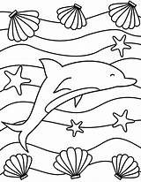 Colorir Desenhos Seashell Dolphin Starfish Peces Marinas Olas sketch template