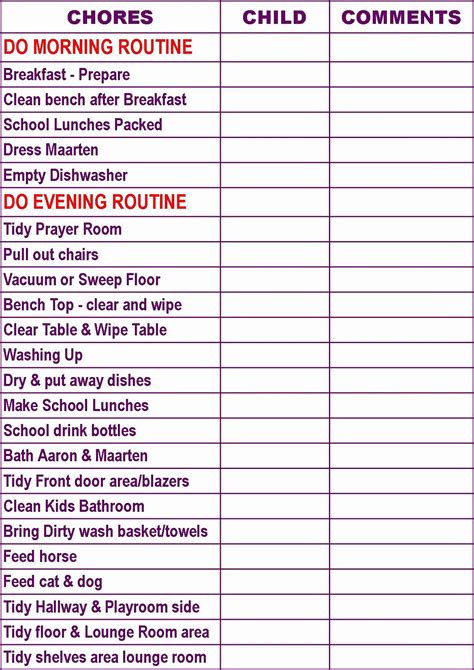 chore calendar  family luxury    family chore chart printable