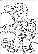 Easter Coloring Pages Boy Egg Hunting Printable Eggs Basket Little Sheets Kids Para Disney Happy Spring Print Imprimir Ecoloringpage Cartoon sketch template