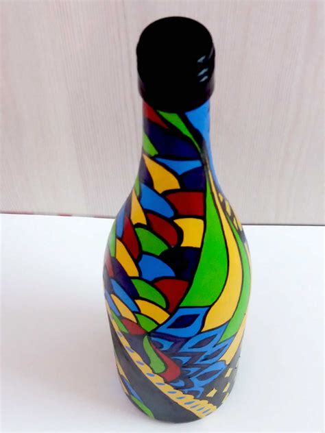 Hand Painted Glass Bottle Vase Multi Colored Design