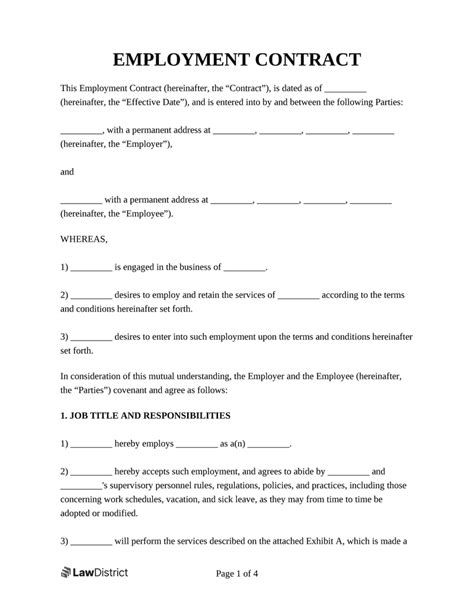 employment contract template  contract agreement lawdistrict