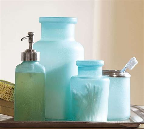 Sea Glass Bathroom Accessories In Blue For Attractive Look Glass