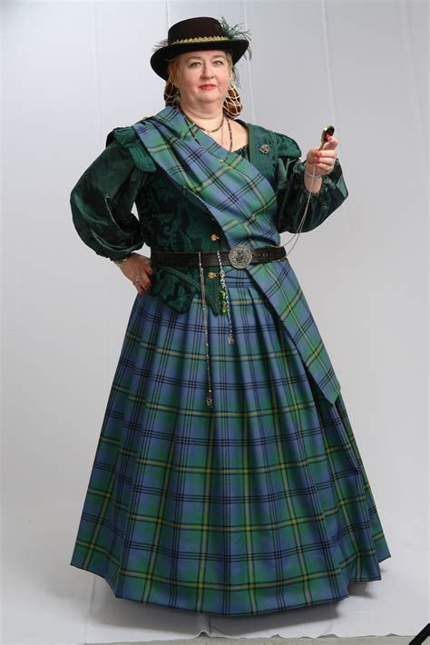 ancient johnston tartan skirt sash green brocade doublet scottish costume scottish dress