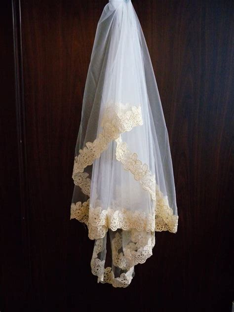 Unique Short Gold Lace Edged Bridal Headpiece Wedding Veil Inbridal
