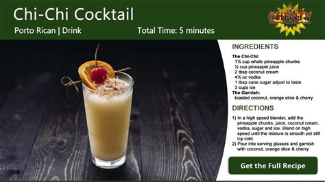 Chi Chi Cocktail Recipe Alcohol Drink Recipes Frozen Lemon Mango