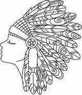 Coloring Indian Headdress Feather Pages American Drawing Native Embroidery Designs Simple Adults Mandala Urbanthreads Printable Patterns Sheets Outline Indianer Head sketch template