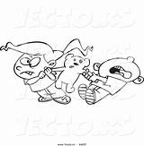 Cartoon Fighting Coloring Mad Girl Boy Outline Over Teddy Bear Vector Sharing Leishman Ron Royalty sketch template