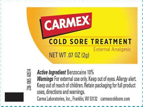 carmex cold sore treatment external analgesic cream carma laboratories inc