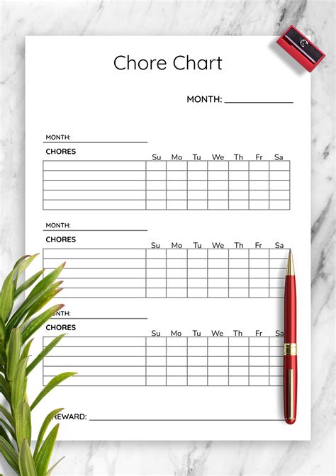 printable simple monthly chore chart template