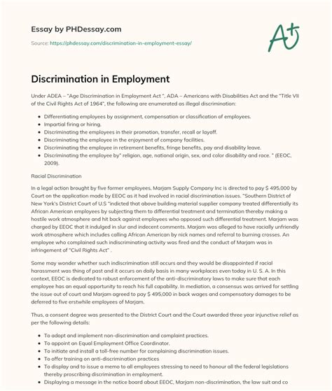 discrimination  employment phdessaycom