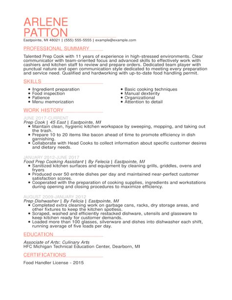 professional prep cook resume examples