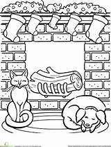 Coloring Christmas Fireplace Pages Chimney Color Worksheets Holiday Colouring Printable Dog Sheets Drawing Santa Winter Printables Contest Cat Kids Science sketch template