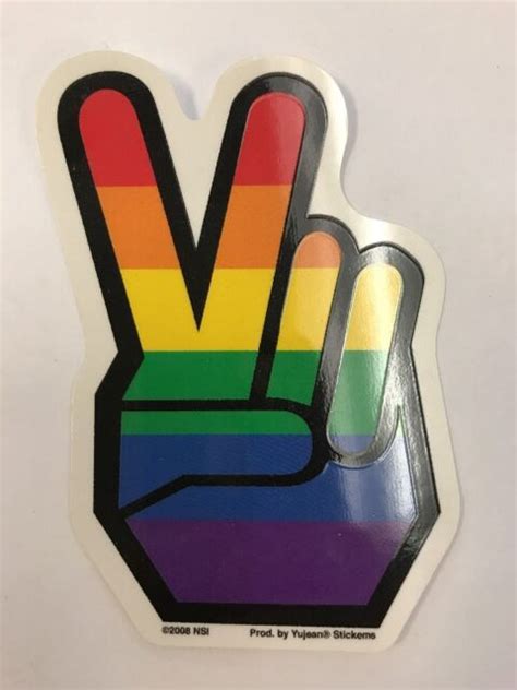 New Gay Pride Fingers Peace Sign Large Sticker Decal Rainbow