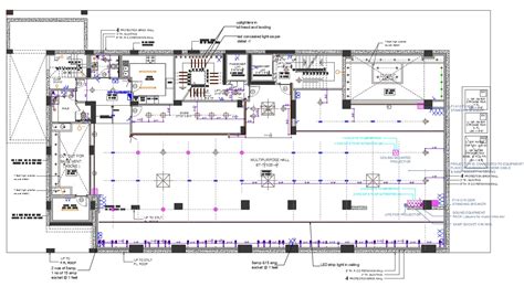 multipurpose hall floor plan dwg file cadbull