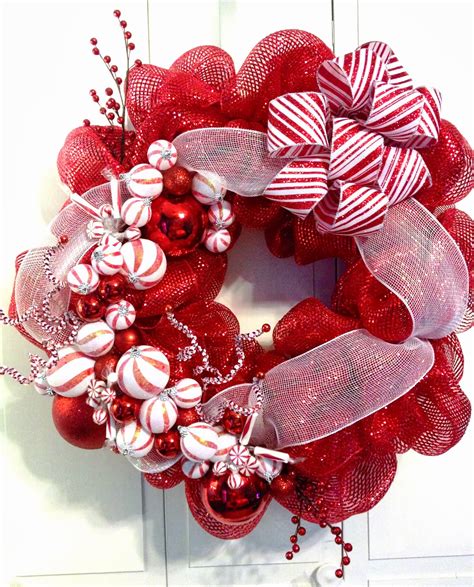tangled wreaths christmas holiday deco mesh red white peppermint