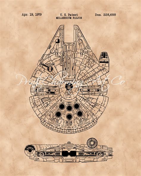 star wars millennium falcon schematic art print prints charming art llc