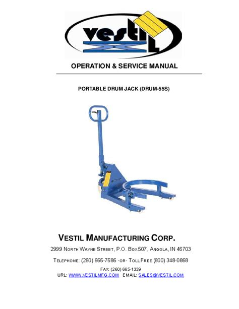 Vestil Manufacturing Corp Portable Drum Jack Drum 55s Operating Manual