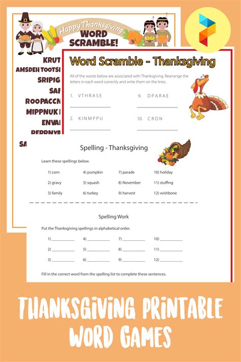 10 best thanksgiving printable word games