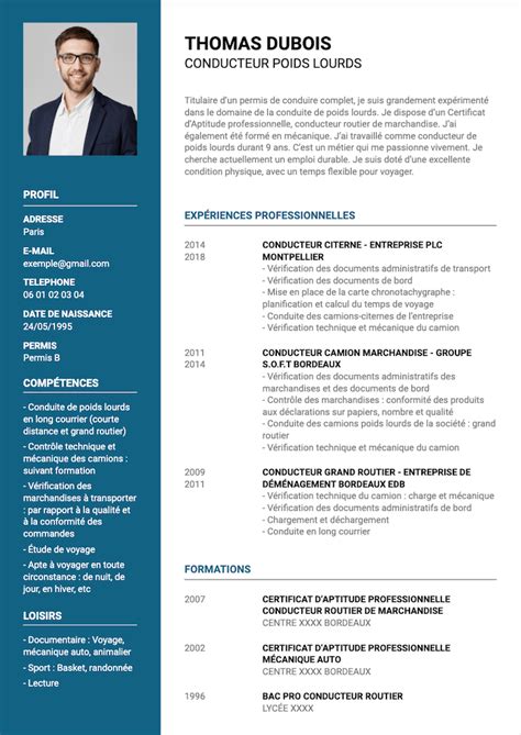 modele cv conducteur poids lourds modele cv