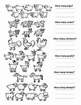 Worksheets Farm Preschool Kindergarten Kids Count Math Color Animals Worksheet Animal Counting Coloring Printables Pages Pdf Number Printable Activities Reading sketch template
