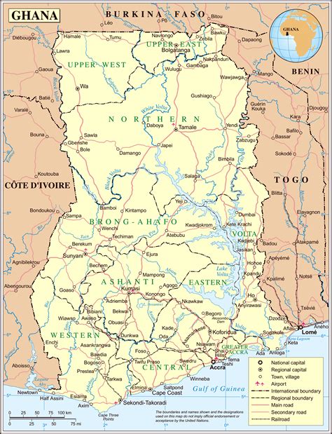 large detailed administrative  political map  ghana ghana large