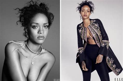 rihanna poses topless and discusses men in racy elle magazine shoot