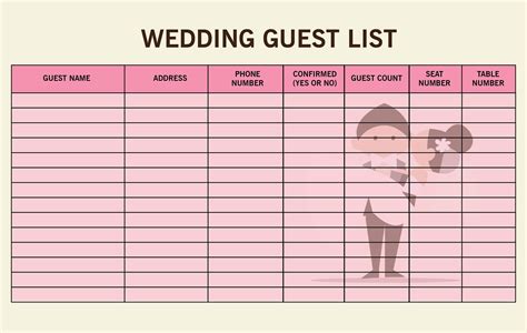 guest list template  wedding