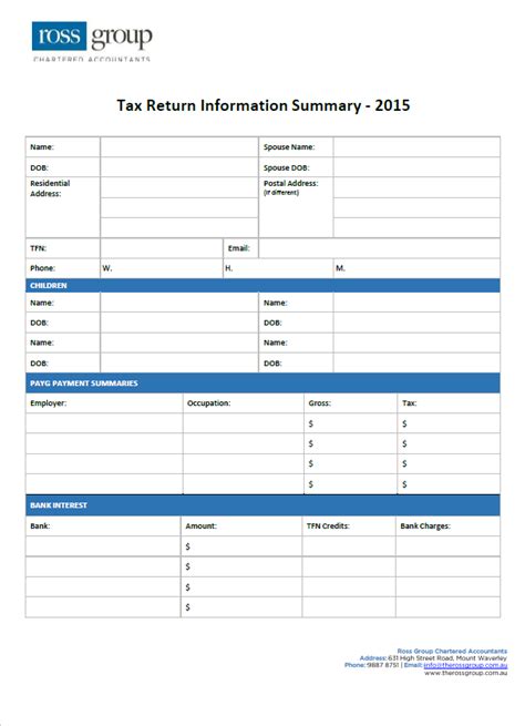 tax return information summary