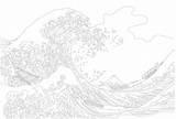 Hokusai Kanagawa Coloring Wave Great 1829 Katsushika 1833 Adult Vector sketch template