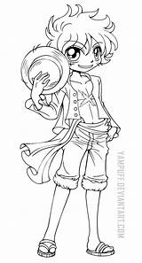 Luffy Yampuff Lineart Chibi Colorier Monkey Digi Linearts Coloriages Done Cupcake Pumpkin sketch template