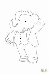 Babar Coloring Pages Elephant Waving sketch template