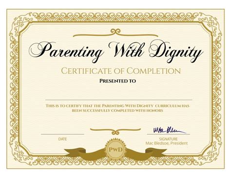 printable parenting class certificate  completion template