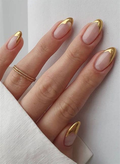 interesting french tip nails   super trendy manicure gold tip