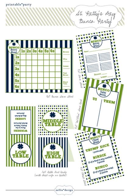 bunco printables  st pattys day march bunco baby pinterest