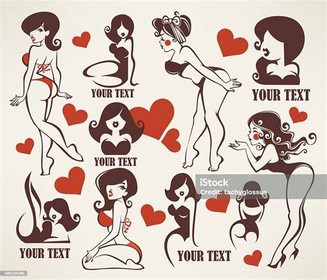 vector collection of pinup girls illustration and logo stock