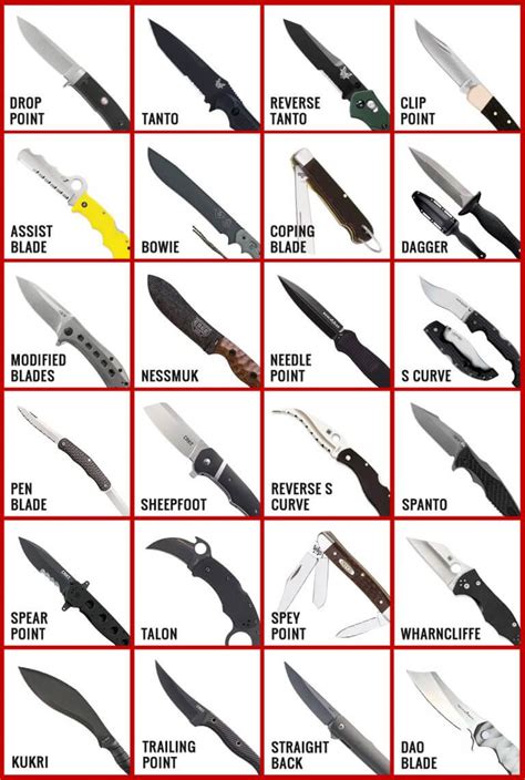knife blade types    chart shape explanations